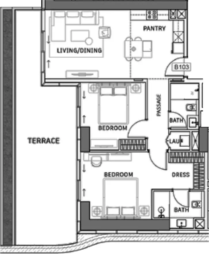 One Sky Park By Iman Developers Type B, 2 beds