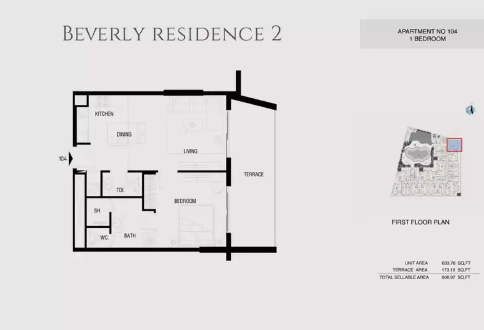 Beverly Residence Phase 2 By HMB Type 2, 1 bed