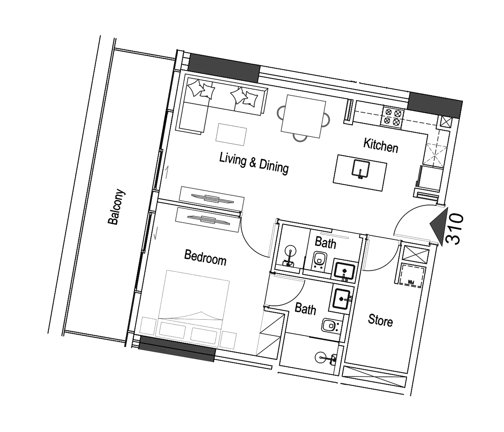 15 Cascade Type B, 1 bed
