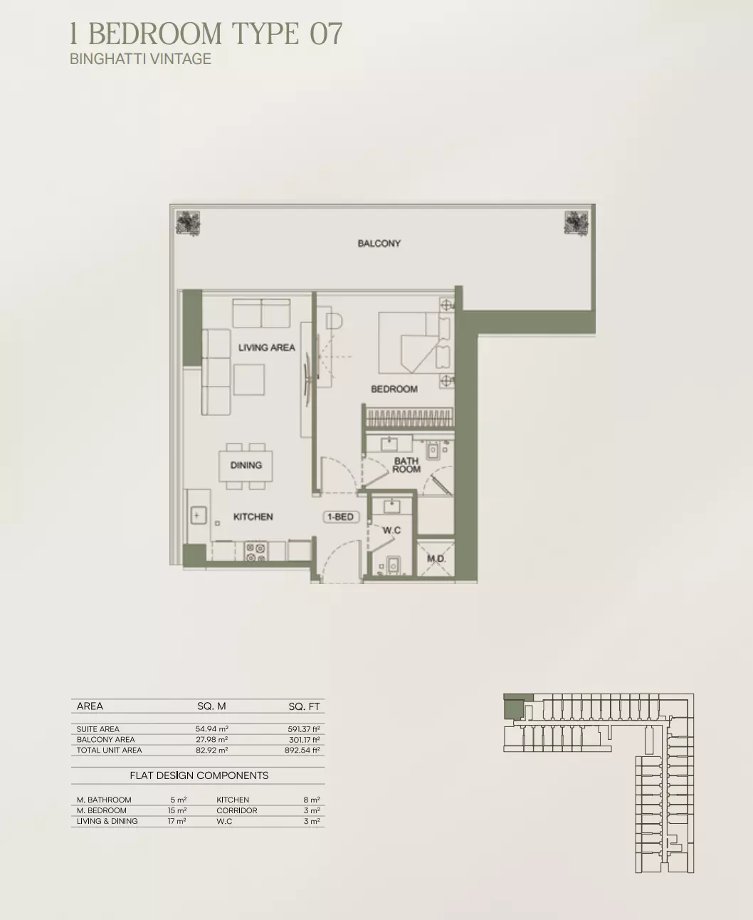Binghatti Vintage Type 07, 1 bed
