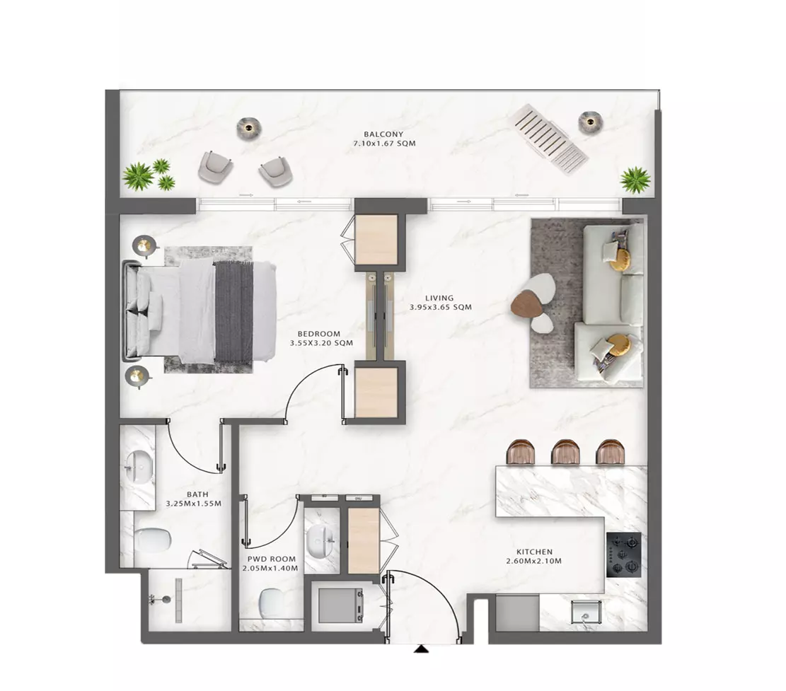 One Central Type F, 1 bed