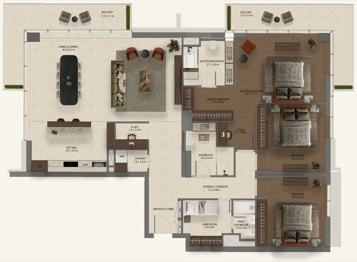 Sei Saadiyat Type 1, 3 beds