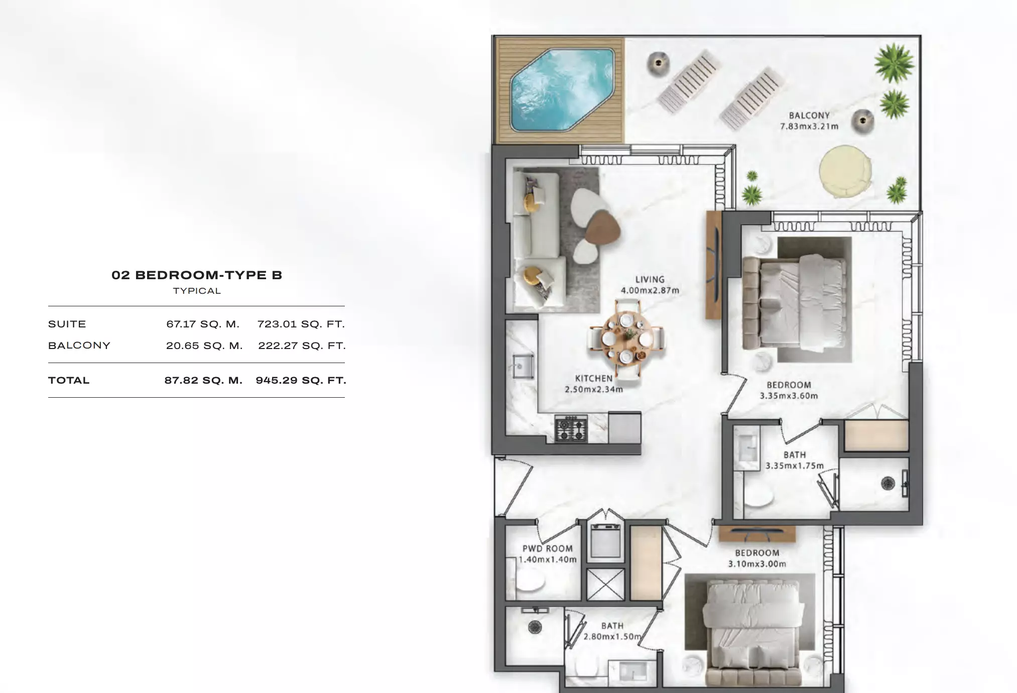 One Central Type B, 2 beds