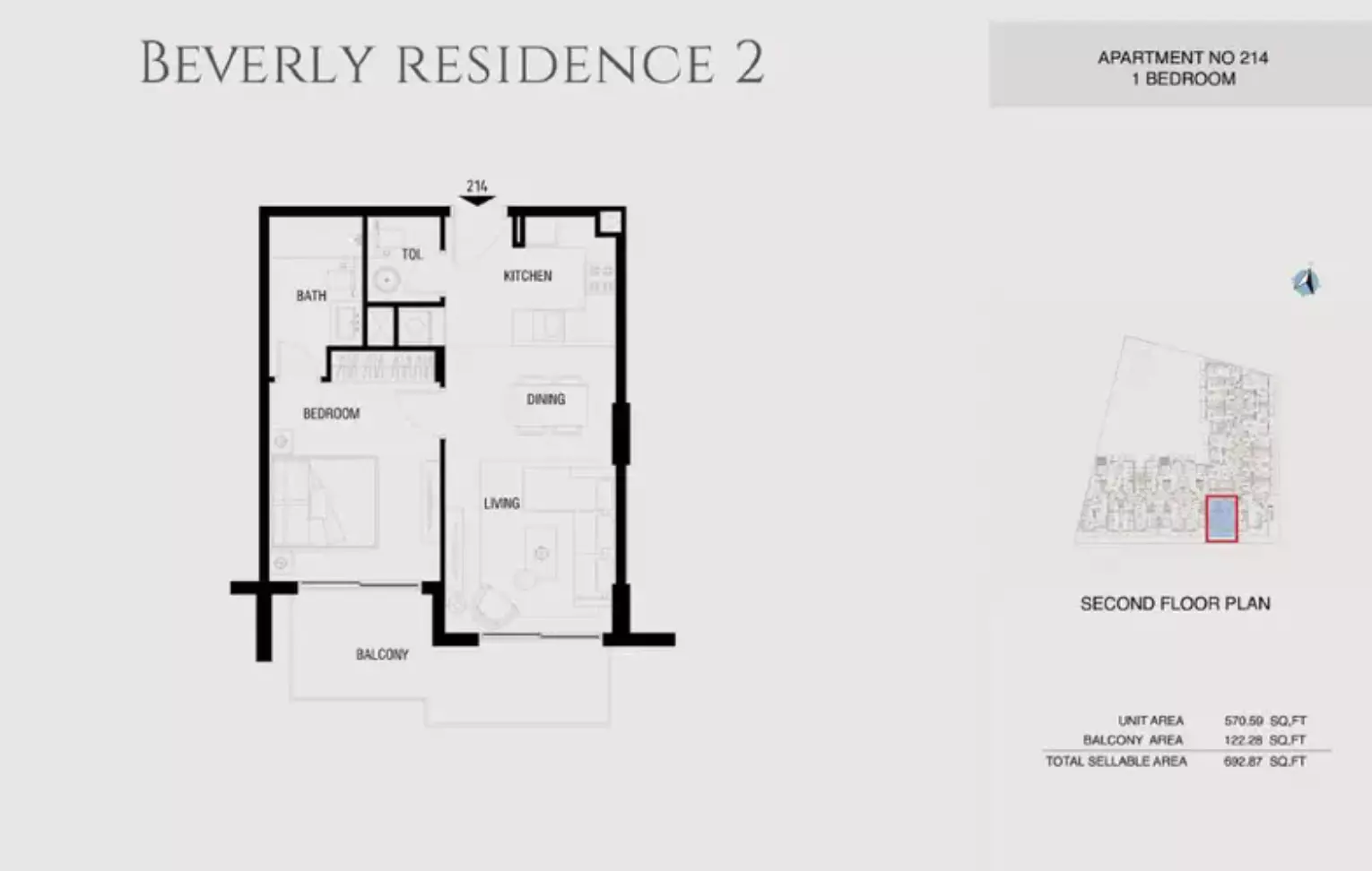 Beverly Residence Phase 2 By HMB Type 12, 1 bed