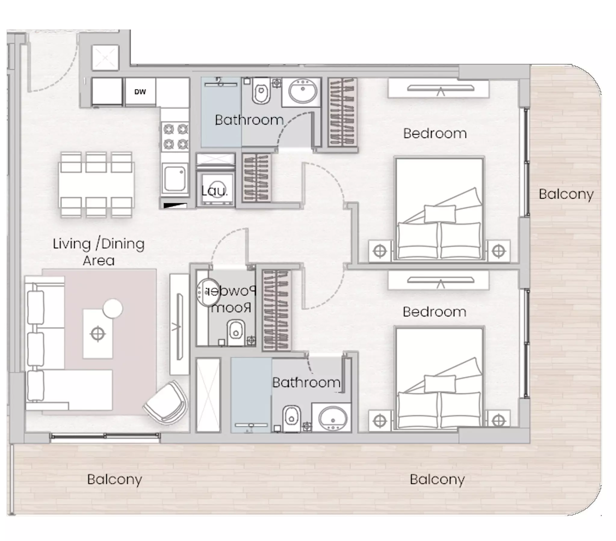 One Beverly Type D, 2 beds