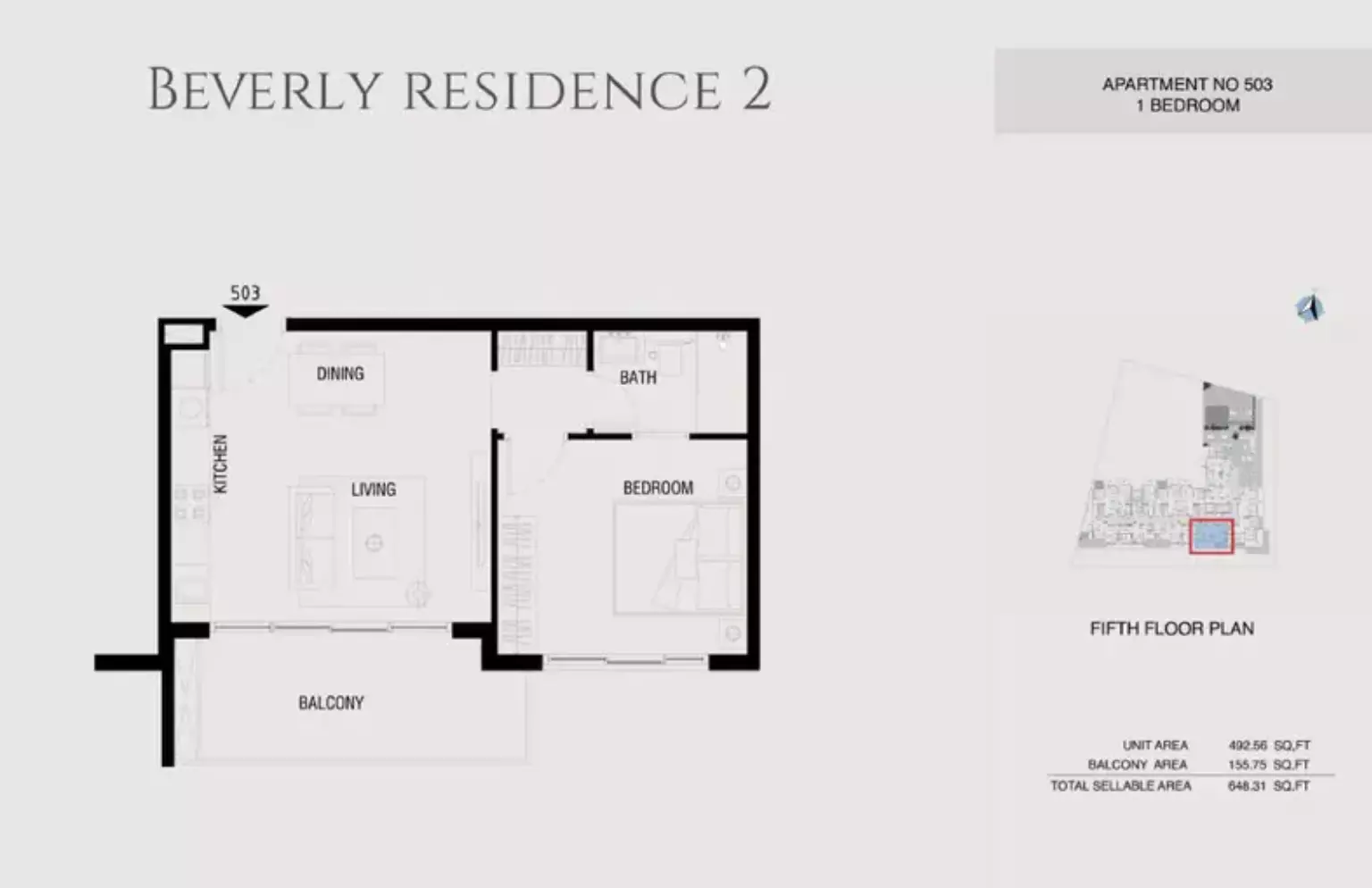 Beverly Residence Phase 2 By HMB Type 17, 1 bed