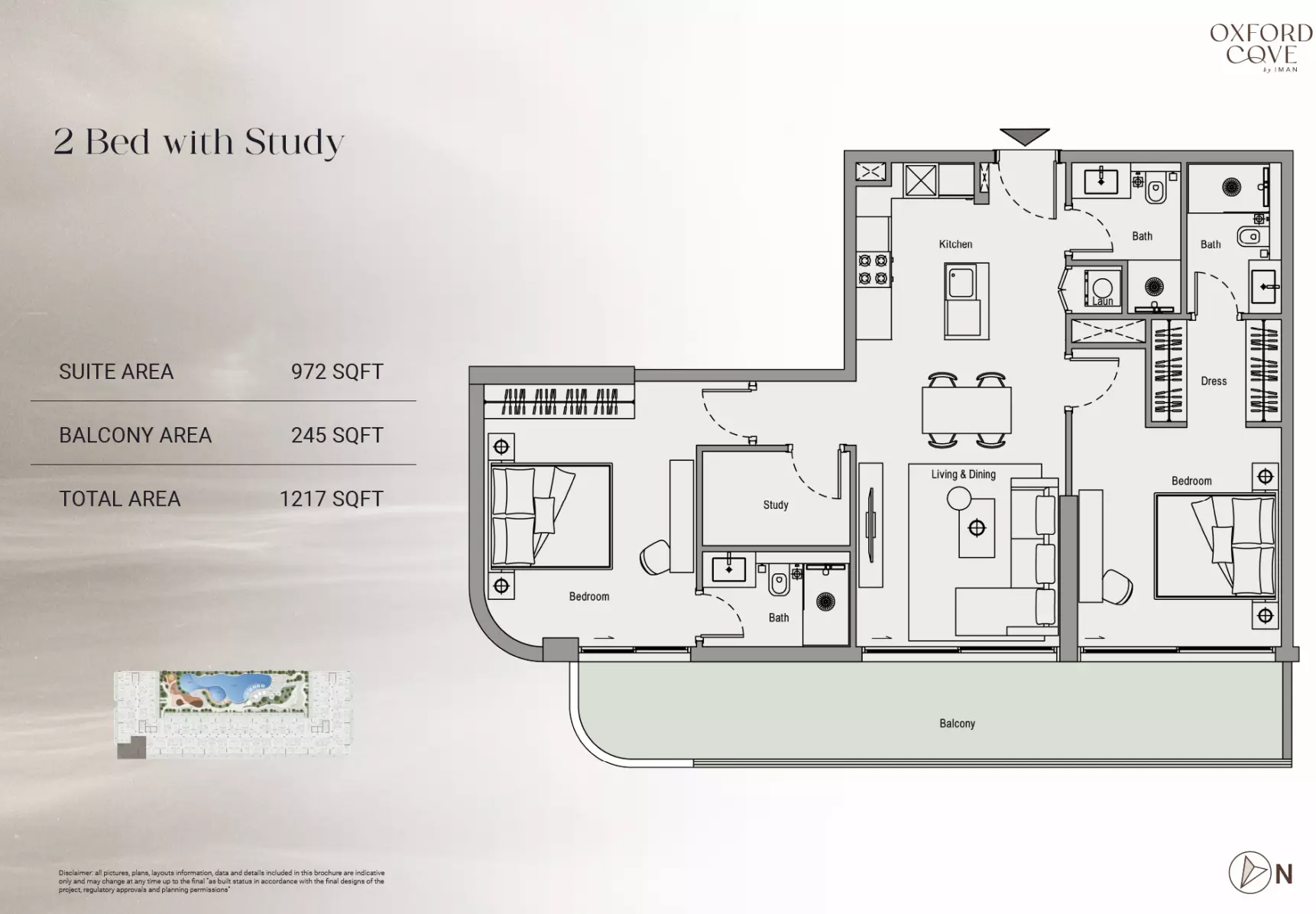 Oxford Cove Type 1 Study, 2 beds