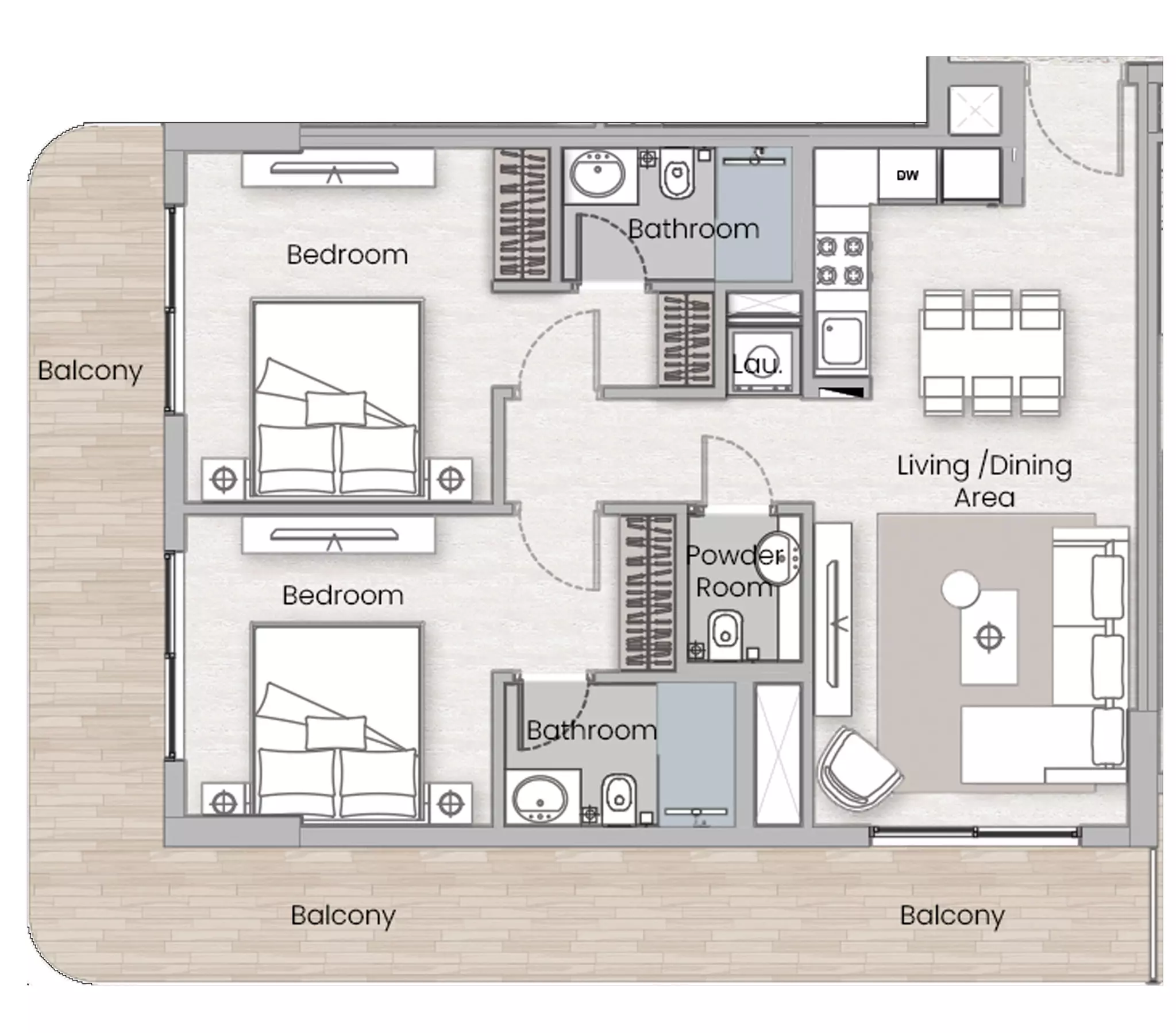One Beverly Type C, 2 beds