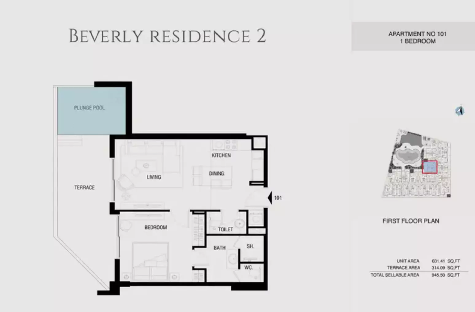 Beverly Residence Phase 2 By HMB Type 29, 1 bed
