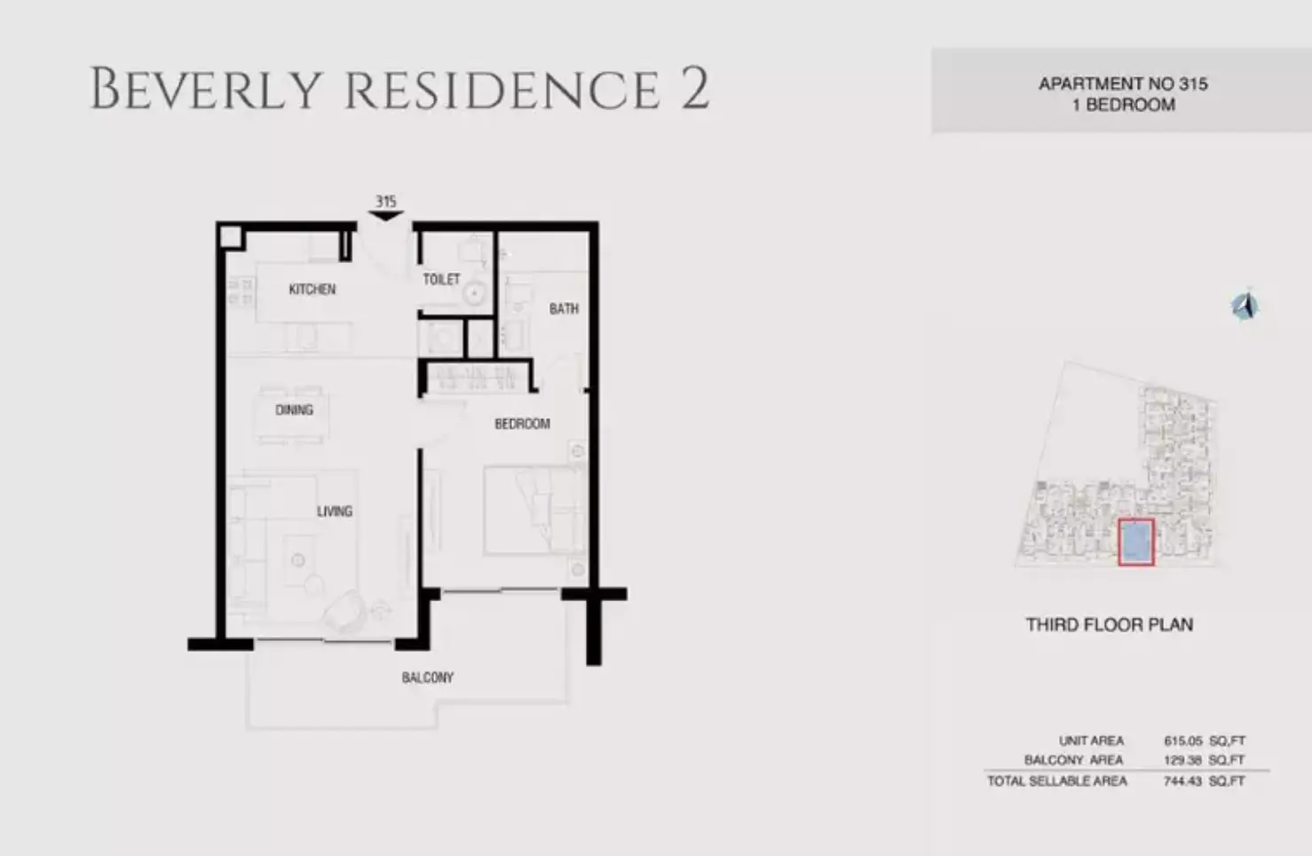 Beverly Residence Phase 2 By HMB Type 15, 1 bed