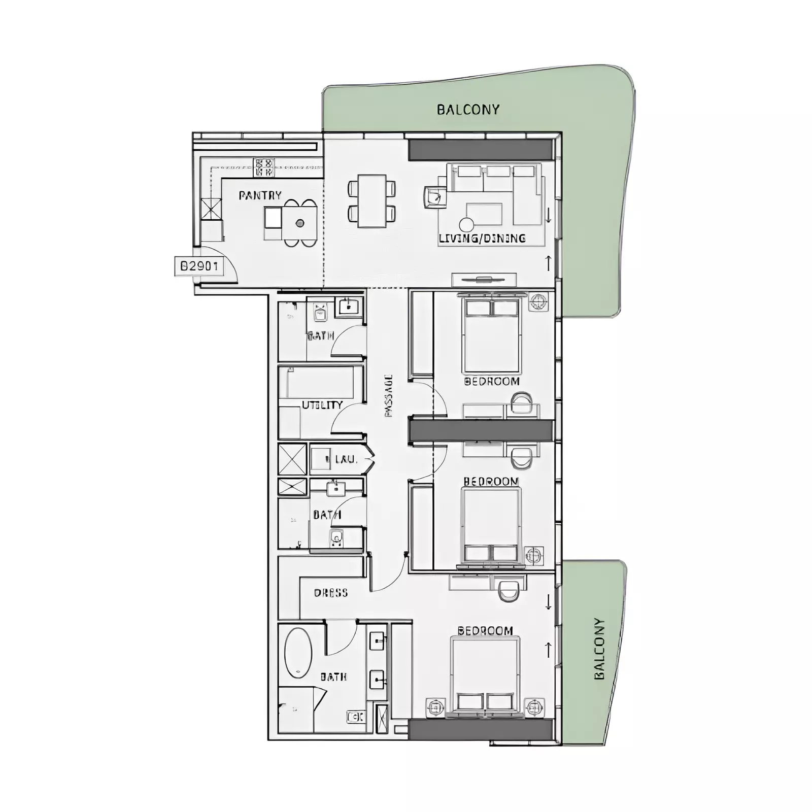 One Sky Park By Iman Developers Type A, 3 beds