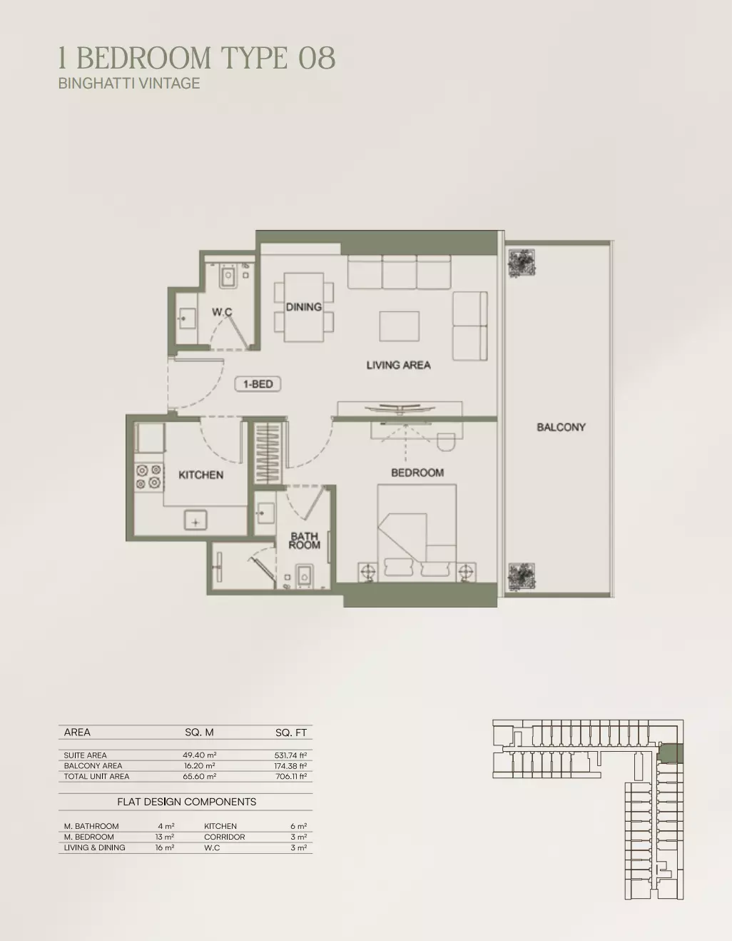 Binghatti Vintage Type 08, 1 bed