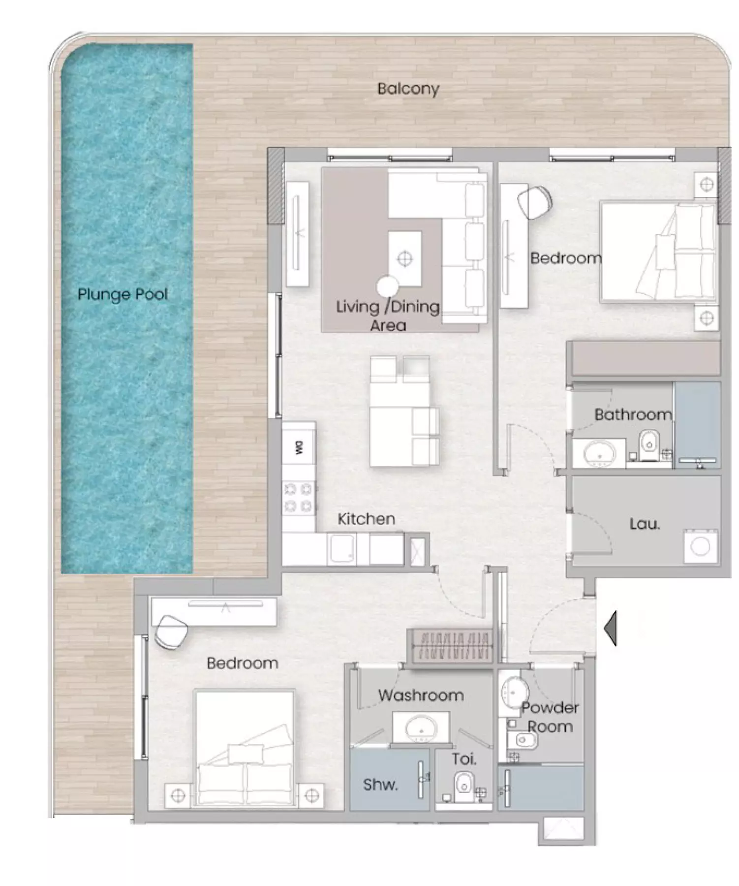 One Beverly Type E, 2 beds