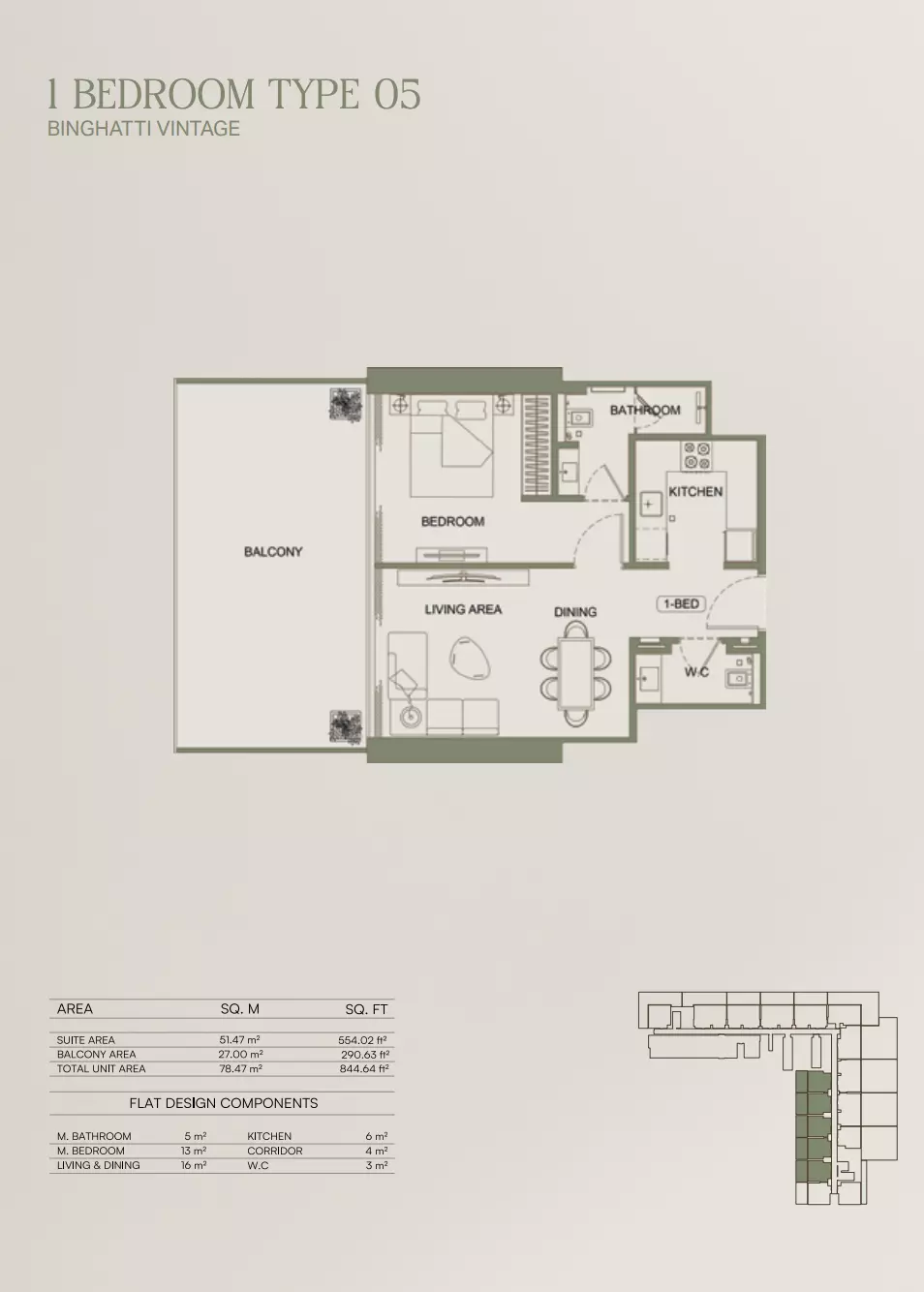 Binghatti Vintage Type 05, 1 bed