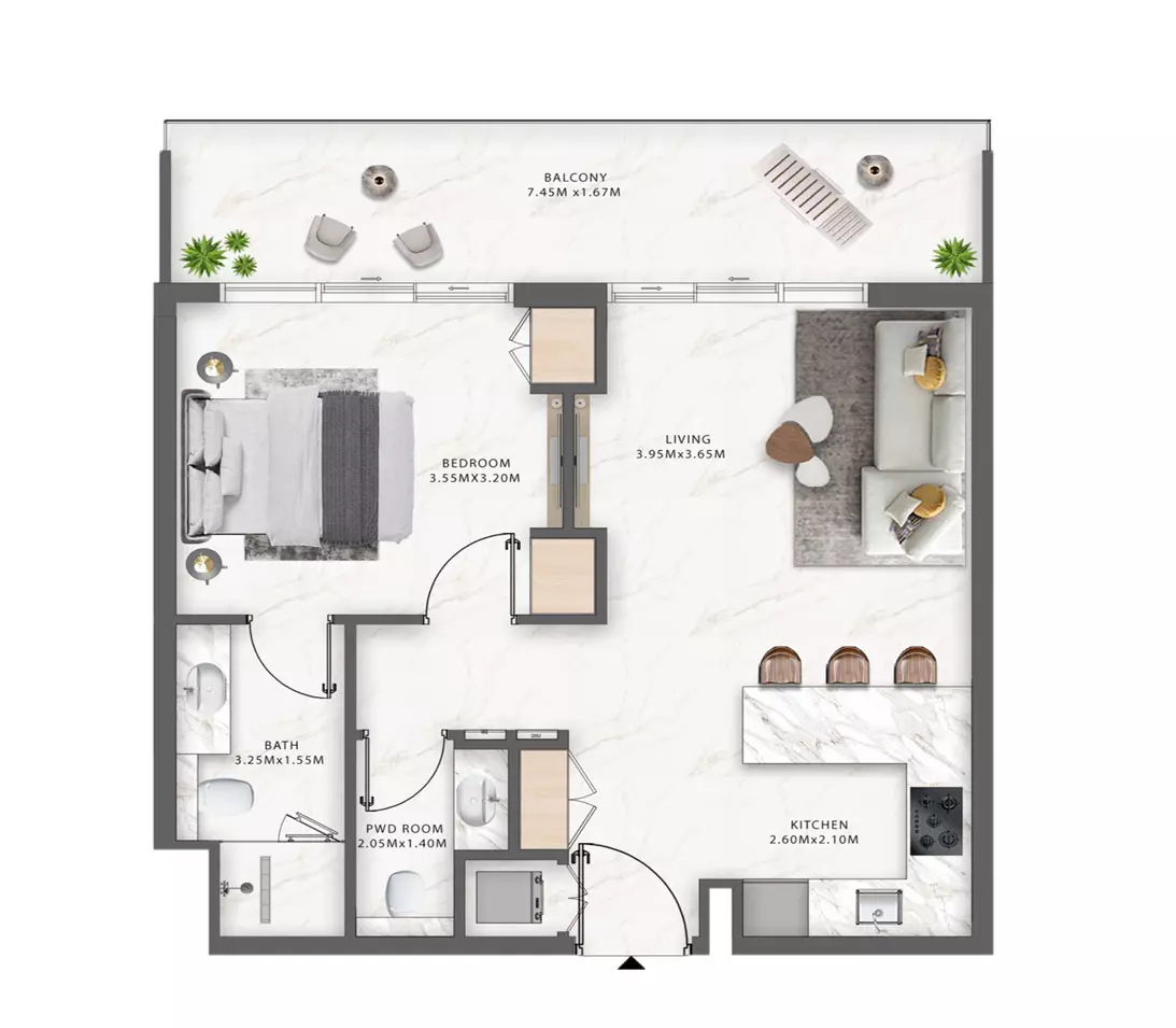 One Central Type E, 1 bed