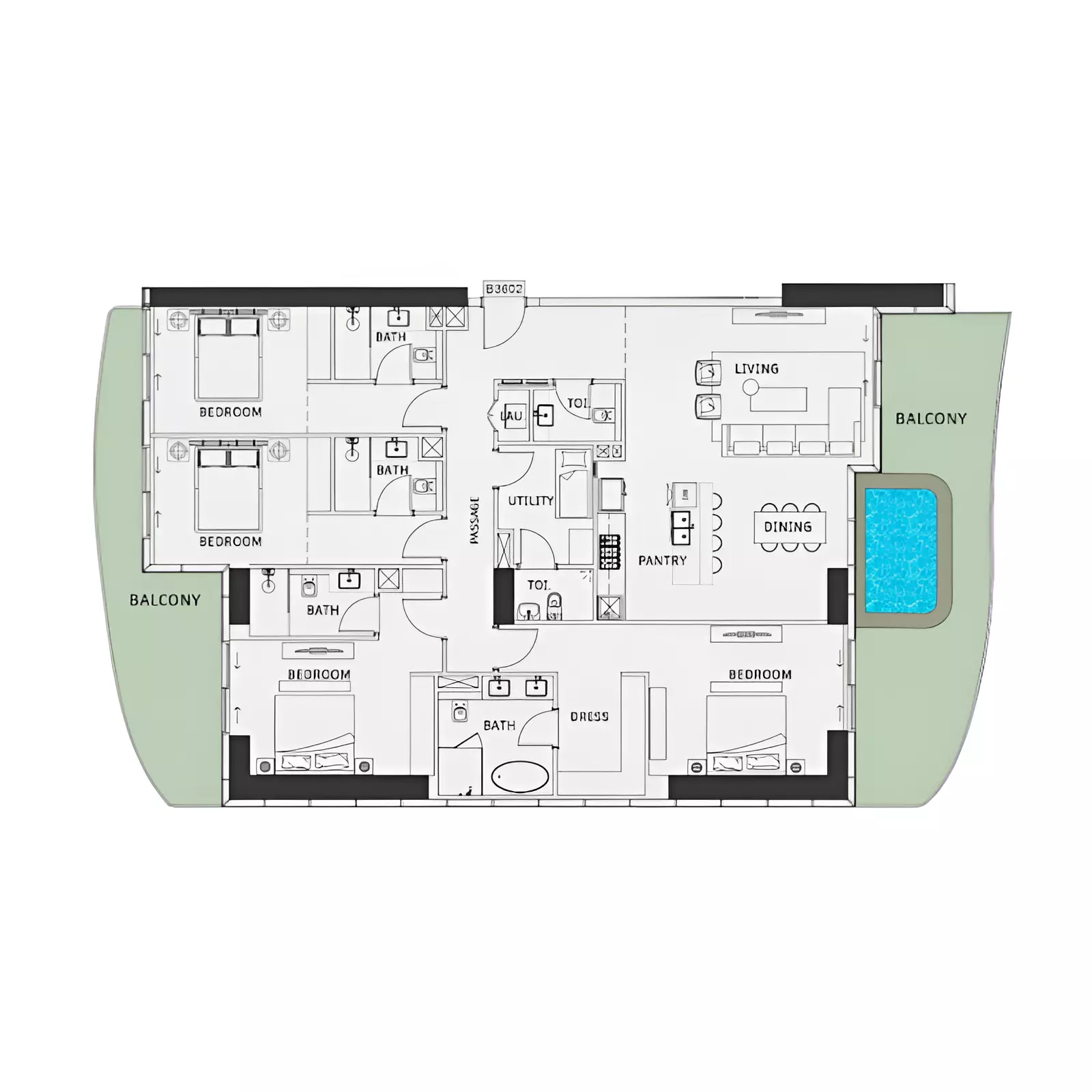 One Sky Park By Iman Developers Type A, 4 beds