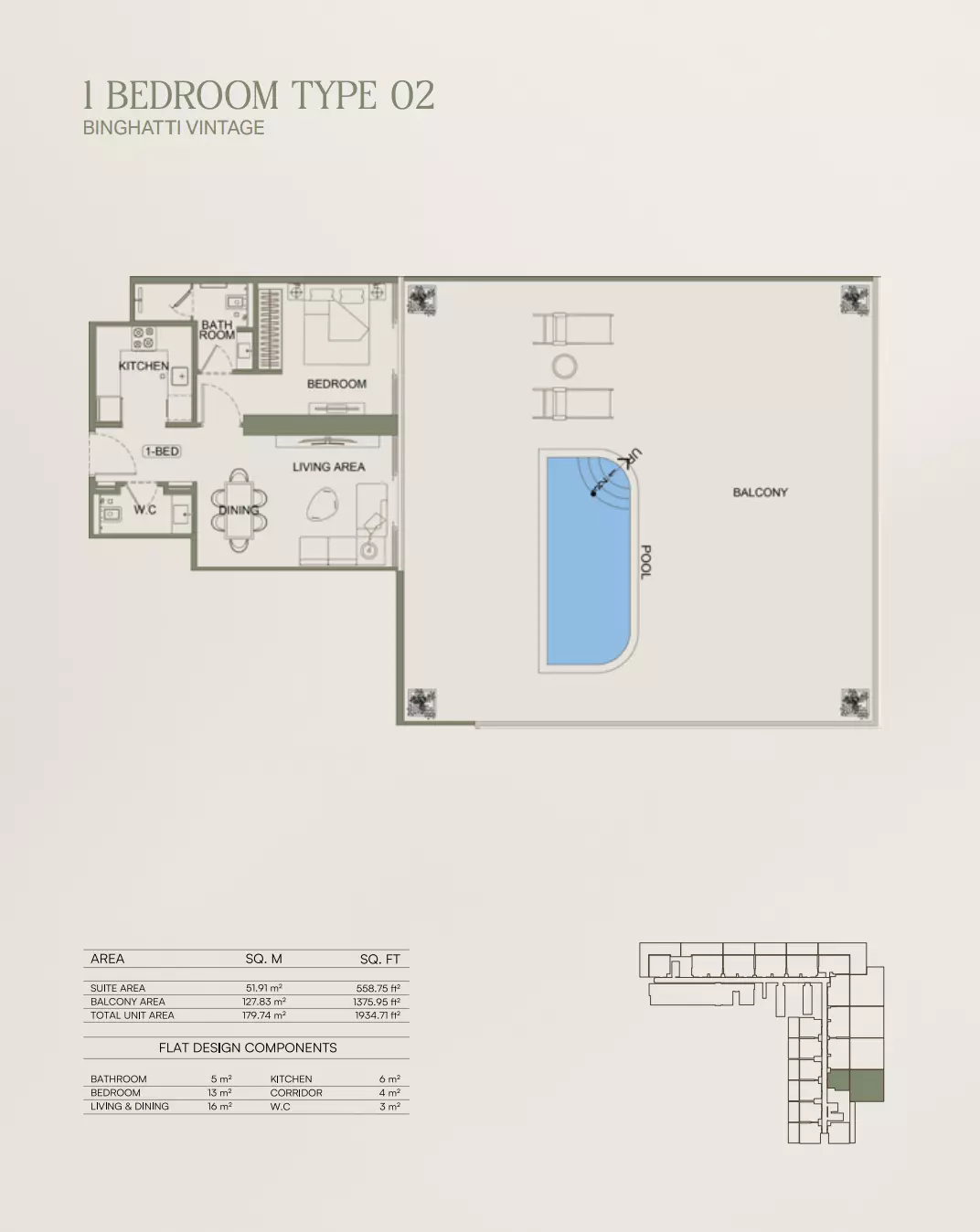 Binghatti Vintage Type 02, 1 bed