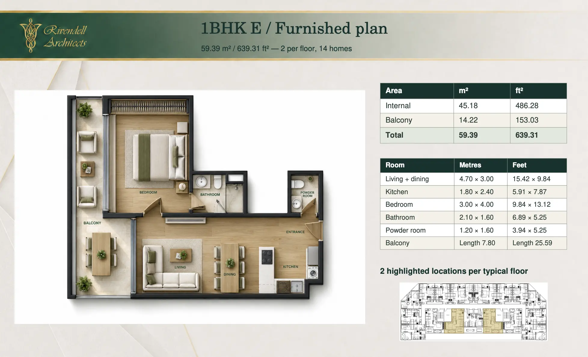 Lunara Tower Type E, 1 bed