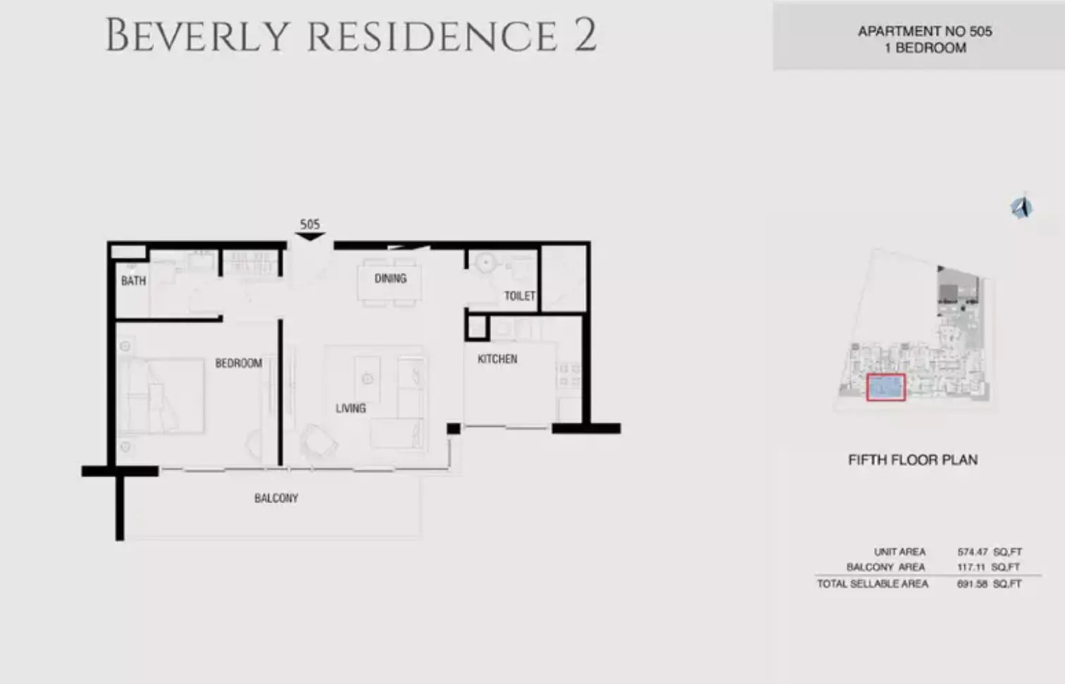 Beverly Residence Phase 2 By HMB Type 18, 1 bed