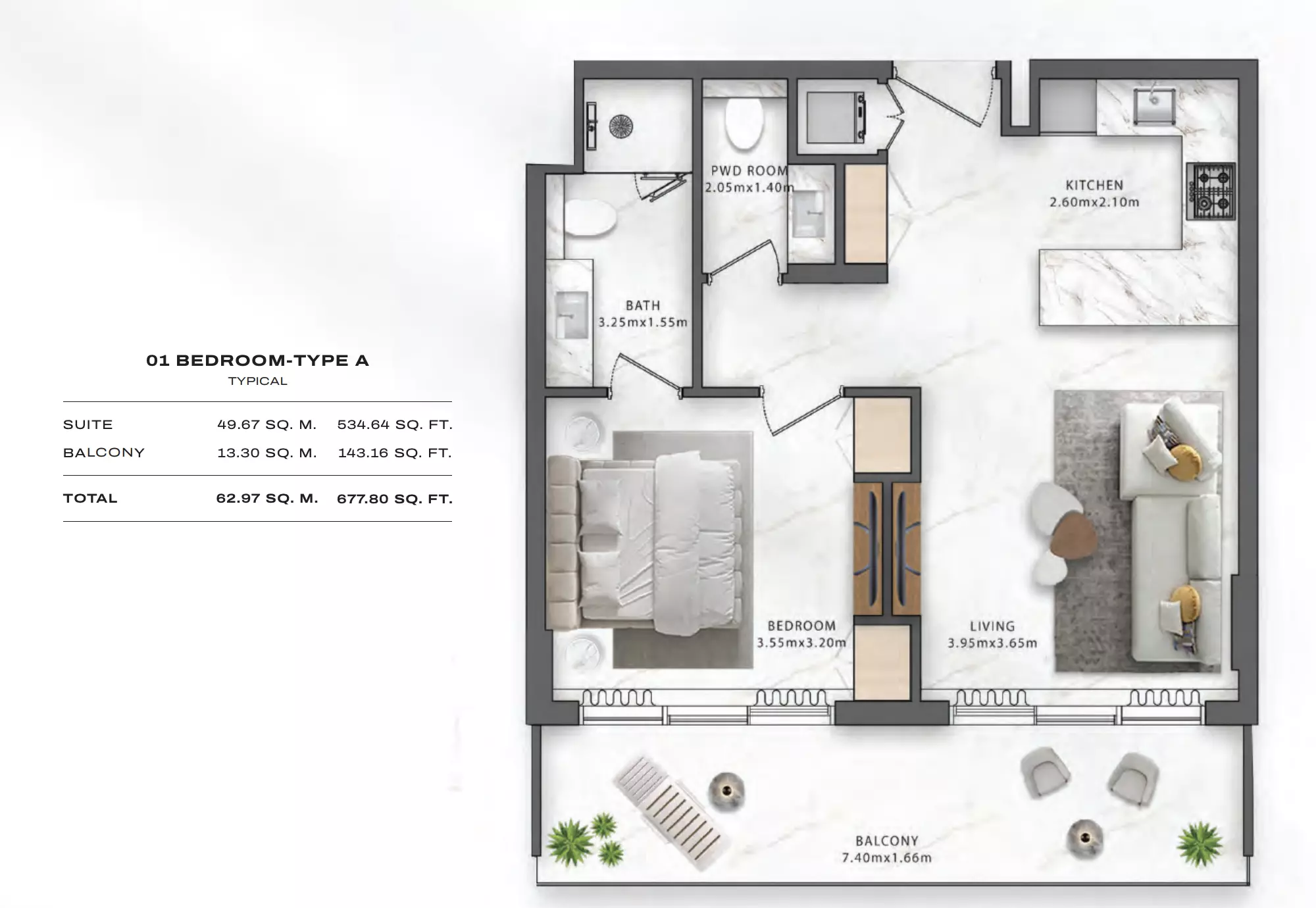 One Central Type A1, 1 bed