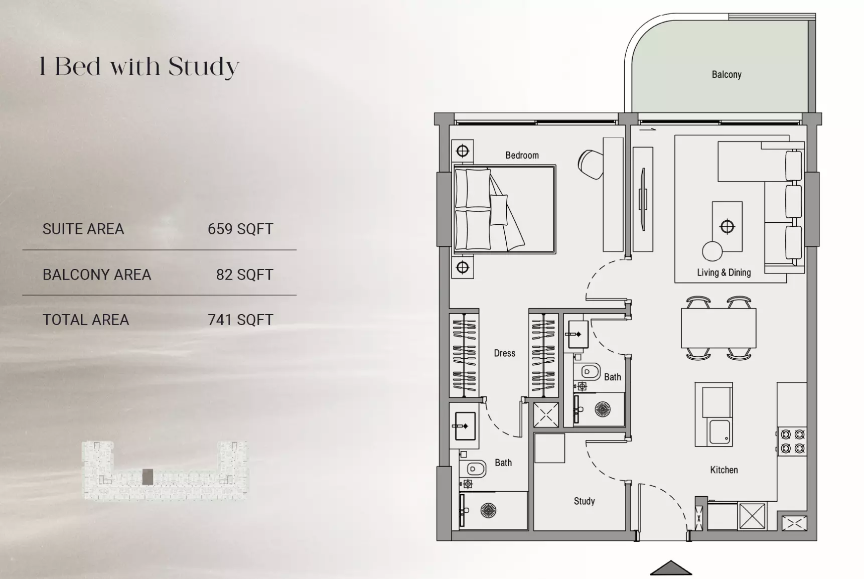Oxford Cove Type 1 Study, 1 bed
