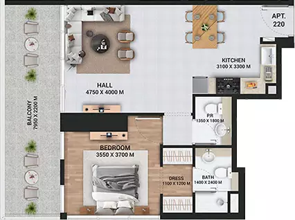 Empire Lake view Type H, 1 bed