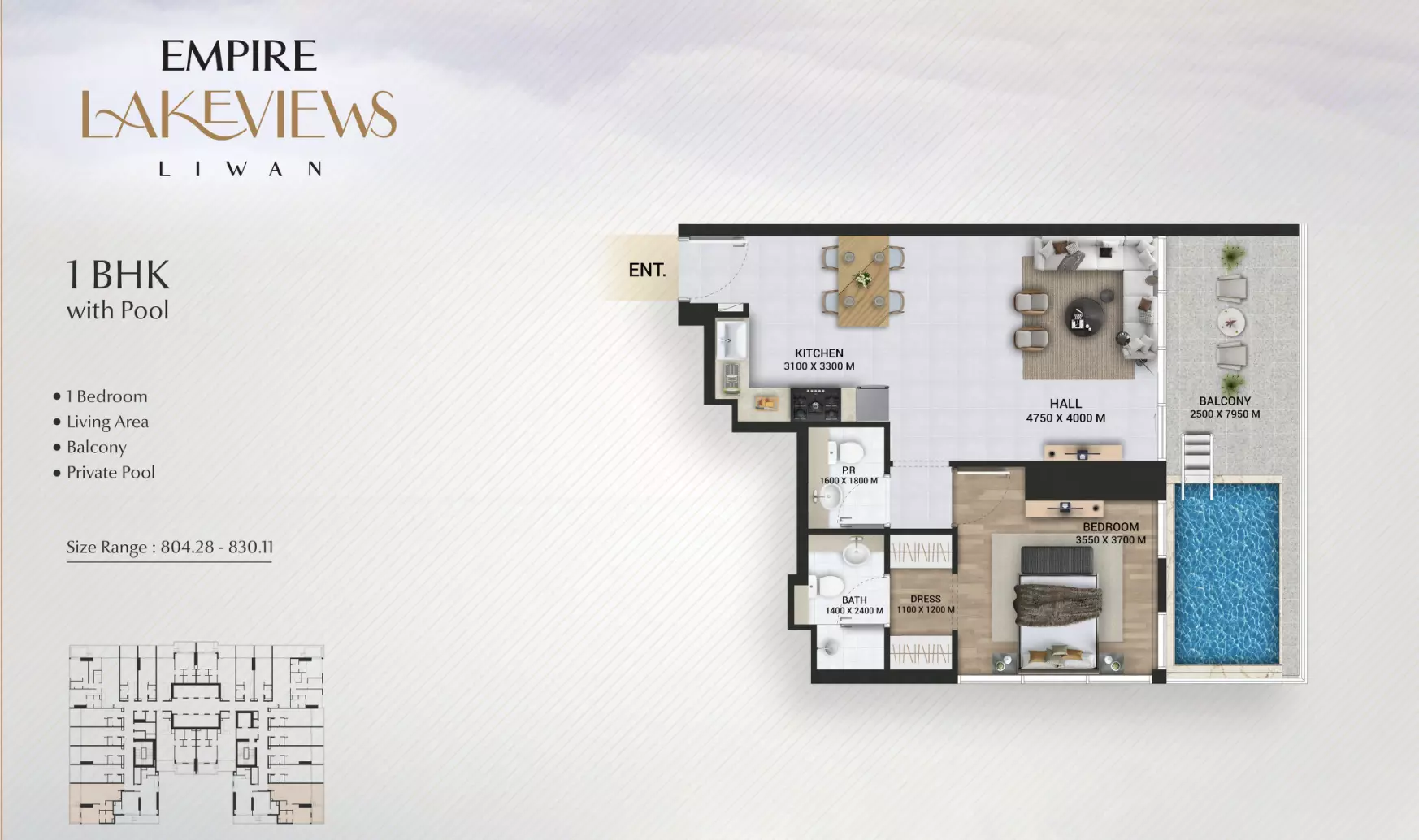 Empire Lake view Type D, 1 bed