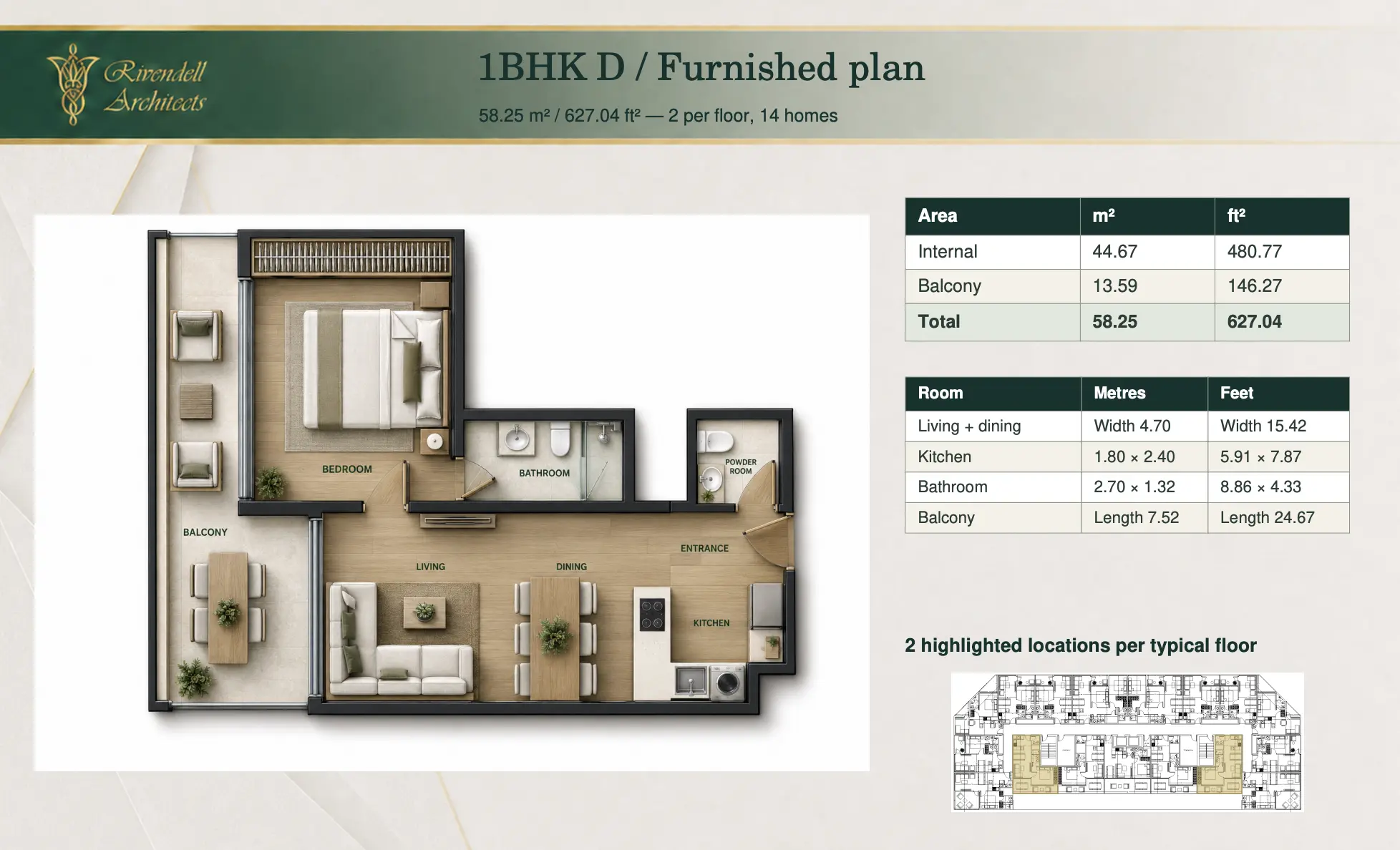 Lunara Tower Type D, 1 bed