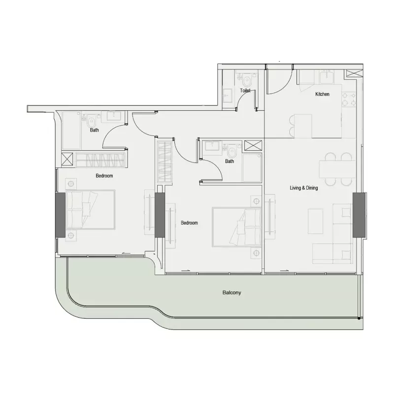 One Park Square Tyoe A, 2 beds