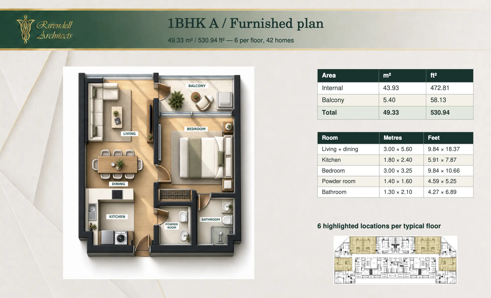 Lunara Tower Type A, 1 bed