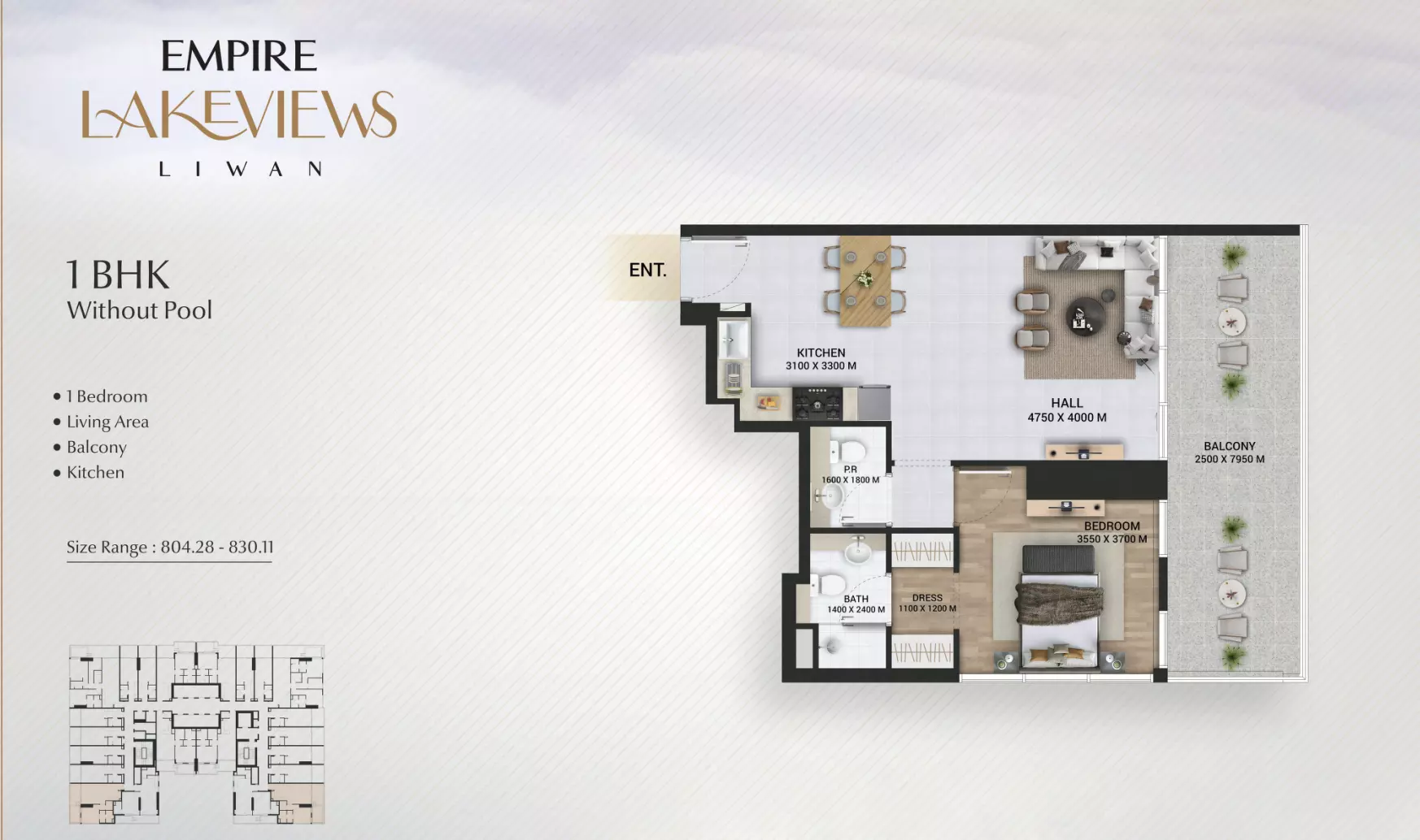 Empire Lake view Type E, 1 bed