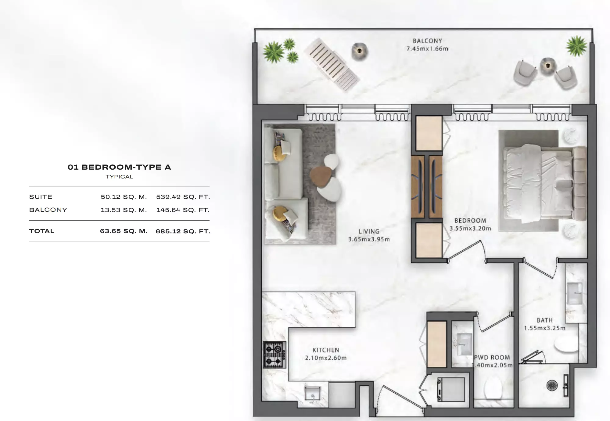 One Central Type A, 1 bed
